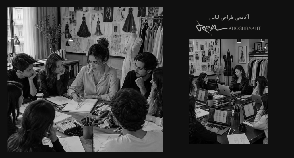 رویا خوشبخت مدیر و بنیانگذار آکادمی طراحی لباس رویا خوشبخت در حال تدریس طراحی لباس