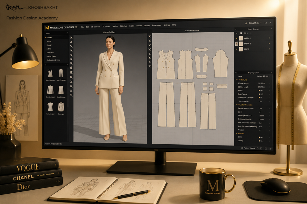 آشنایی با محیط Marvelous Designer و نمایش الگوی دوبعدی و لباس سه بعدی روی آواتار