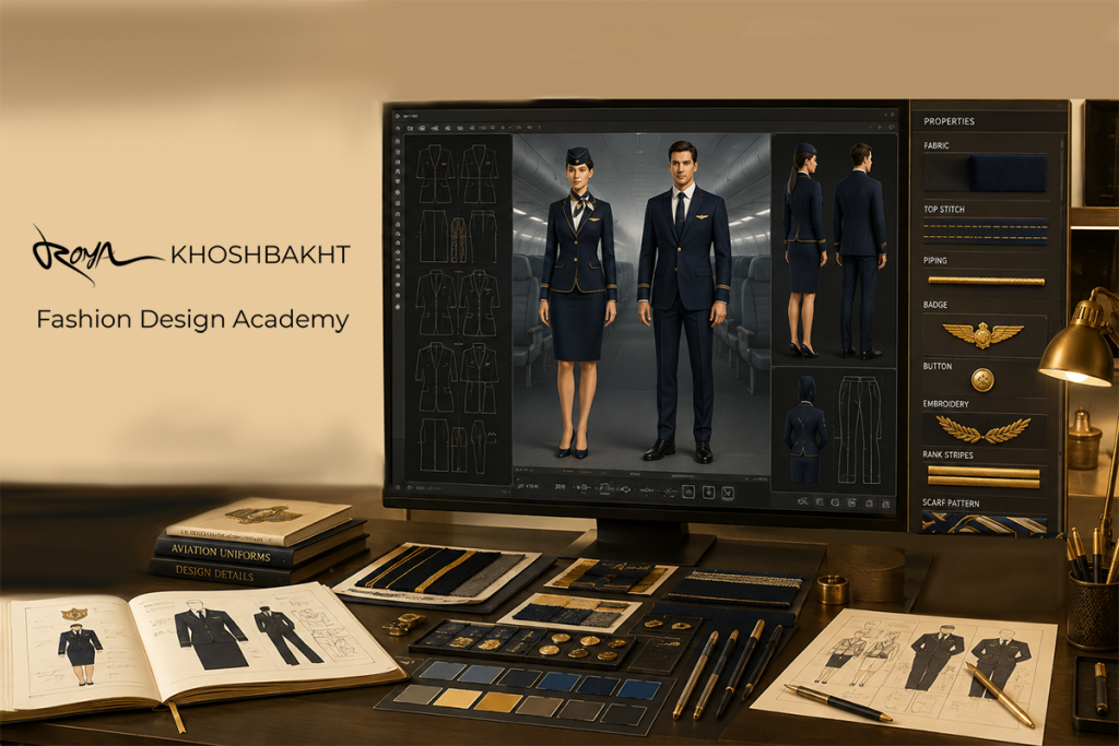 طراحی لباس دیجیتال در نرمافزار Marvelous Designer برای ساخت نمونه کار، لباس فرم مهماندار هواپیما زنانه و مردانه